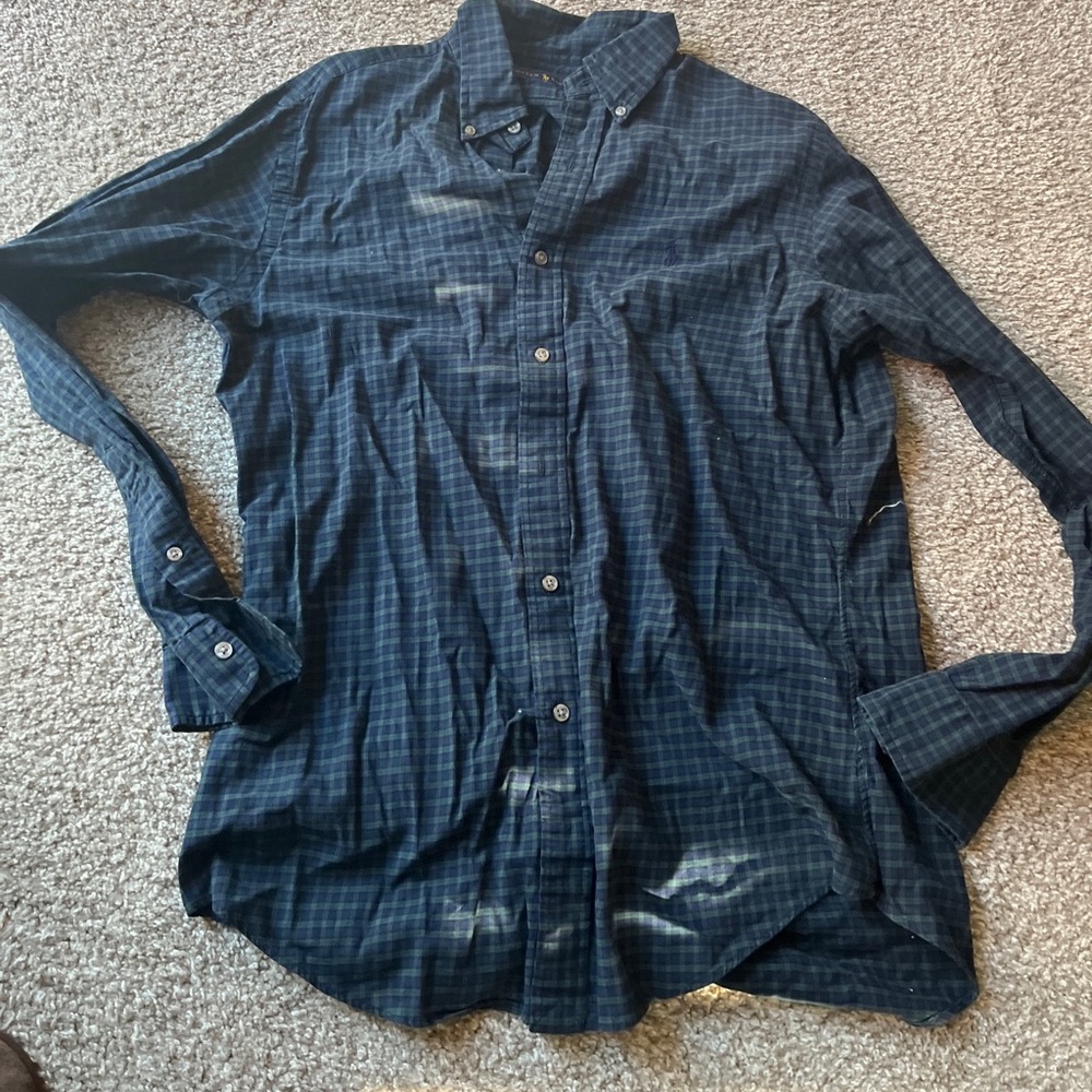 Polo Ralph Lauren Shirt Mens Medium Blue Green Plaid Button Down